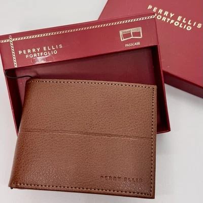 Perry Ellis Portfolio Passport Wallet, Brown Leather, With Fold-over ID Flap - Image 1 of 4