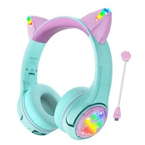 CF9 Cat Ear Kids Bluetooth Headphones with LED Light Up,Safe 85dB Volume - Picture 1 of 7