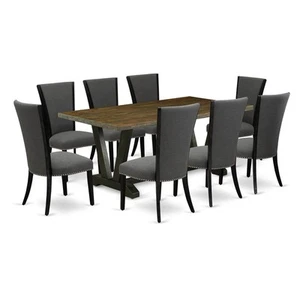East West Furniture 9 Pc Kitchen Table Set Contains a Distressed Jacobean... - Picture 1 of 2