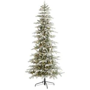 Nearly Natural 7.5ft. Slim Flocked Nova Scotia Spruce Artificial Christmas Tr... - Picture 1 of 9