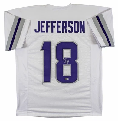 Camiseta Justin Jefferson Auténtica Firmada Blanca Estilo Profesional Alterna BAS Testigo Foto 1 de 3