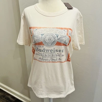 Camiseta Budweiser Gráfica Mujer Pequeña Manga Corta Cuello Redondo Marfil Retro (A0126) Foto 1 de 4
