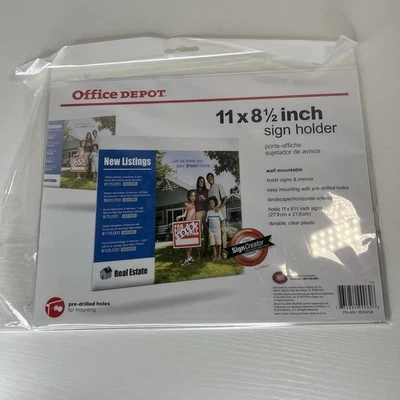 Office Depot Best Durable Sign Holder Plastic Clear 11”X8.5” Wall Mountable NEW - Image 1 of 4
