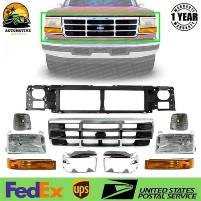 Rejilla delantera + panel de cabezal + kit de luces de cabeza para Ford F-Series 1992-97 / Bronco Foto 1 de 4