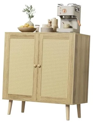 Buffet Cabinet with Storage, Storage Cabinet with PE Rattan Decor 1 Natural - Image 1 of 4