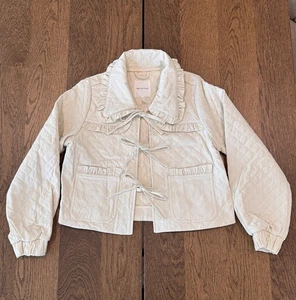 Avec Les Filles Quilted Cotton Tie Front Jacket Women’s M Cream Ruffles Pockets - Picture 1 of 10