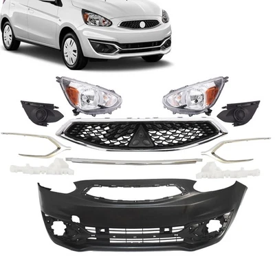 Fit 2017-2020 Mitsubishi Mirage Kit Front Bumper Cover&Grille W/Headlights/Trims - Image 1 of 4