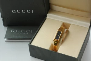 [Near MINT / Full Set] GUCCI 1500L Black Gold Quartz  Ladies Watch JAPAN w/ Box - Picture 1 of 12