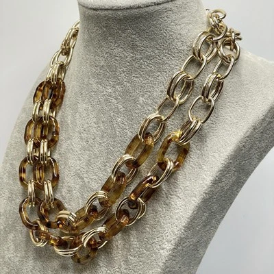 Funky Imitación Tortuga Concha Gruesa Acrílico Cadena Capas Collar Boho Declaración Foto 1 de 4