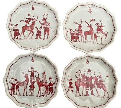 Juliska’s Winter Holiday Reindeer 游戏 - 小吃/小玩意 5 1/4 英寸盘子套装 - 全新带盒 — 第 1/4 张图片