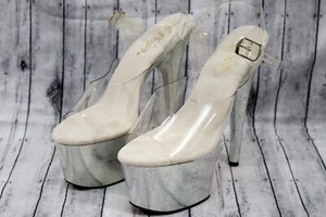 Pleaser Adore-708HB Damen 7" Plateau Knöchelriemen transparent/silber Absatz Größe 9M - Bild 1 von 13
