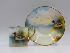 Minton Artist Signed Hand Painted Cup & Saucer - Artist A.Holland - Teal Birds