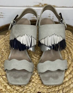 Donald Pliner Fringe Slingback Comfort Shoe Gray Black Metallic Sandal Heels 6M - Picture 1 of 9