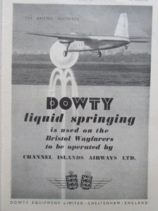 5/1946 PUB DOWTY LIQUID SPRINGING BRISTOL WAYFARER CHANNEL ISLANDS AIRWAYS AD - Imagen 1 de 2