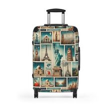 World Landmarks Retro Print Suitcase-Vintage Stampfor Global Travelers Gift