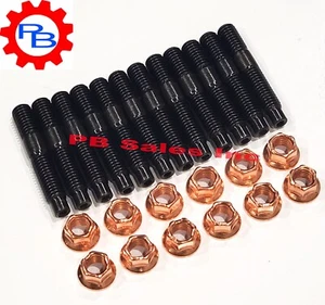 M8x1.25-46mm Stud & Copper Coated Metal flange lock Nut 10mm Hex (Qty 12 each) - Bild 1 von 5