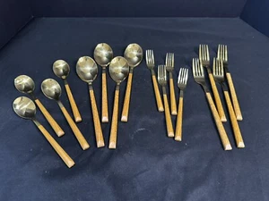 Vintage 4 Gedecke Kunstholz Gold Besteck MCM Stil - Bild 1 von 1