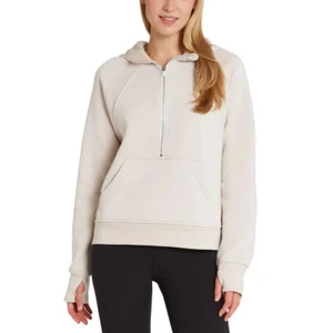 Danskin Ladies' Mixed Rib Cozy Half Zip Hoodie, Moonbeam, XL - Picture 1 of 3