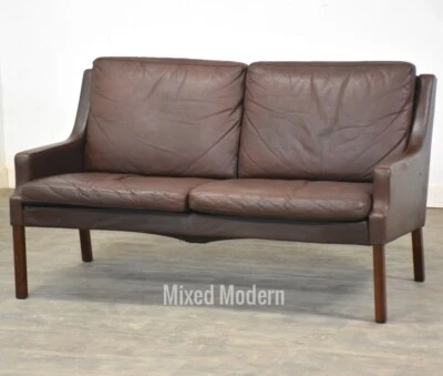 Danish Modern Rosewood and Leather Loveseat Sofa - Image 1 of 4