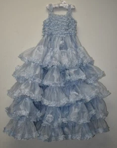 New LoveShackFancy Dress Tiered BESPOKE Wedding  Flower Girl Blue Ball Gown 4 5 - Picture 1 of 7