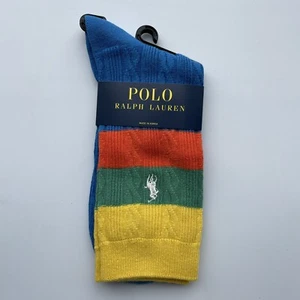 Polo Ralph Lauren Womens Colorful Striped Cable-knit Crew Socks - Picture 1 of 5