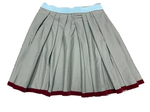 LIVIANA CONTI Khaki Braun Faltenrock mit Ripsband Samtbesatz Italy Gr. 42 - 6 - Bild 1 von 4