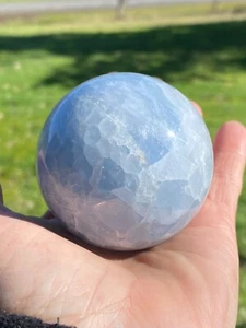 Natural Blue Calcite Quartz Sphere Crystal Ball Mineral Specimen | 335 g - Picture 1 of 6