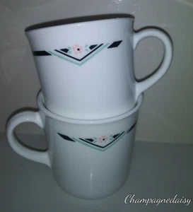 Set of 2 Corning Corelle Zenith Coffee MugsTea Cups Black /Sea Green/ Pink - Picture 1 of 3