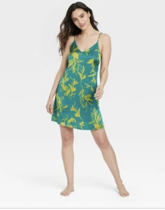 Women's Floral Print Satin NightGown - Stars Above - Green Size Large - Picture 1 of 4