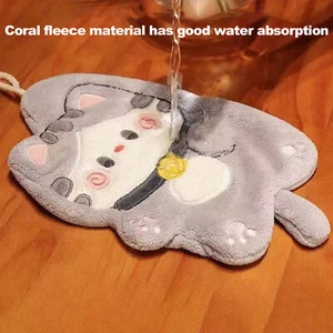 Hat Hand Towel Soft Microfiber Cute Cartoon Cat Kitchen Highly Absorbent Coral - Picture 1 of 11