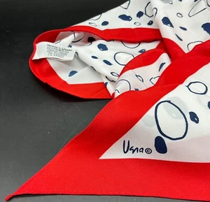 VERA 60s neck scarf 52” X 6.5” navy circles red trim on white designer Neumann - Picture 1 of 7