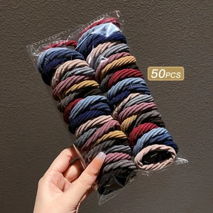 50 Pcs Mixed Color Hair Ties Girls Simple Ponytail Holder Elastic Hair Bands - Picture 1 of 16
