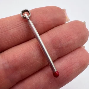 Vintage Sterling Silver 925 Matchstick Pendant Red Enamel Tip Jewelry 1.5g - Picture 1 of 8