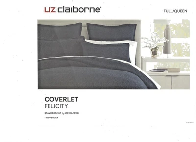 Liz Claiborne Felicity Sateen Navy Blue (INDIGO) - Full/Queen Coverlet - NEW - Image 1 of 4