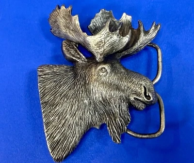 Cuerno Cabeza de Alce Figura Recorte Vintage 1980 Bergamota Latón Funciona Hebilla de Cinturón Foto 1 de 4