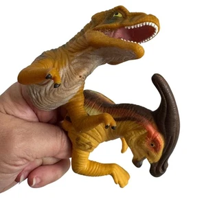 Jurassic Park Dinosaur Finger Puppets T-Rex Parasaurolophus Kids Toy 1998 Amblin - Picture 1 of 19