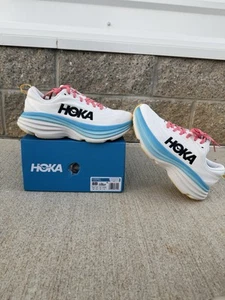 Hoka One One Bondi 8 Running Shoes Womens Size 8 B White Blue Pink BSW 1127952 - Picture 1 of 9