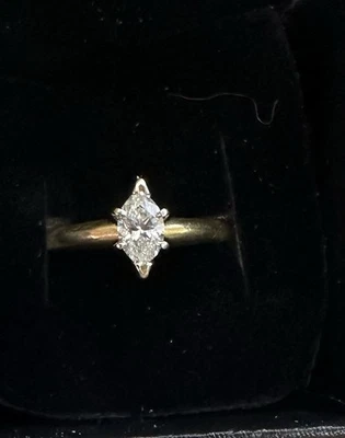 14K Yellow Gold Marquise Natural Diamond Solitaire Ring .47 Carat - Image 1 of 4
