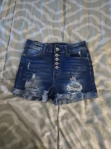 ELITE JEANS Denim Button Fly Distressed Shorts SIZE 9 C1 - Picture 1 of 5