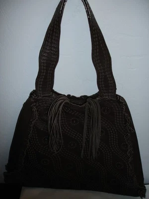 MUJER 10 X 16 FRANCESCO BIASIA BR. CARTERA DE CUERO CON FLECOS Y CORDONES, BUEN ESTADO Foto 1 de 4