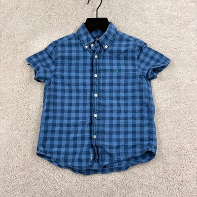 Ralph Lauren Shirt Boys Size 4 4T Blue Plaid Short Sleeve Button Up Cotton - Image 1 of 4