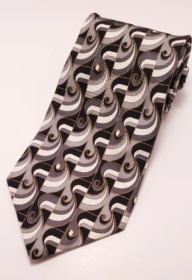 Corbata geométrica Henry Grethel para hombre 4" W por 56L 100 % seda italiana negra/gris/blanca Foto 1 de 4