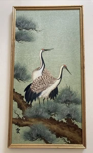 Pintura Japonesa Vintage De Garzas Pájaros + Árbol Firmado Enmarcado Galería Pared 64cm - Imagen 1 de 16