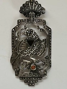 Broche estilo victoriano pájaro del paraíso piedras preciosas de marcaita esterlina de colección RARO - Imagen 1 de 6