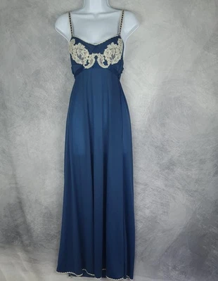 Maxi lencería transparente de encaje azul 36 vintage Vassarette sin mangas para mujer años 70 EE. UU. Foto 1 de 4