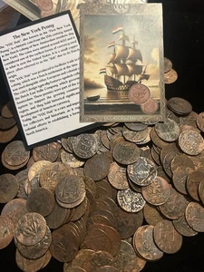 SASA (1) Piece 1700s First New York Penny VOC Copper Coin With Info Sheet - Picture 1 of 8