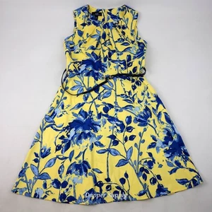 AGB Dress Sleeveless Floral Zip Womens Size 10 Blue Yellow  Stretch Comfort - Picture 1 of 13
