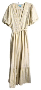 Maxi Vestido Draper James RSVP Manga Abullonada Grande Largo Amarillo Azul Rayas Verano - Imagen 1 de 7