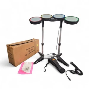Rock Band Xbox 360 Drum Kit Set Harmonix 822149 and Microphone Working Clean - Picture 1 of 18
