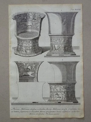 Thron Mithras Relief Antike Museum Etruscum Montfaucon EA Gori Kupferstich 1770 - Bild 1 von 2